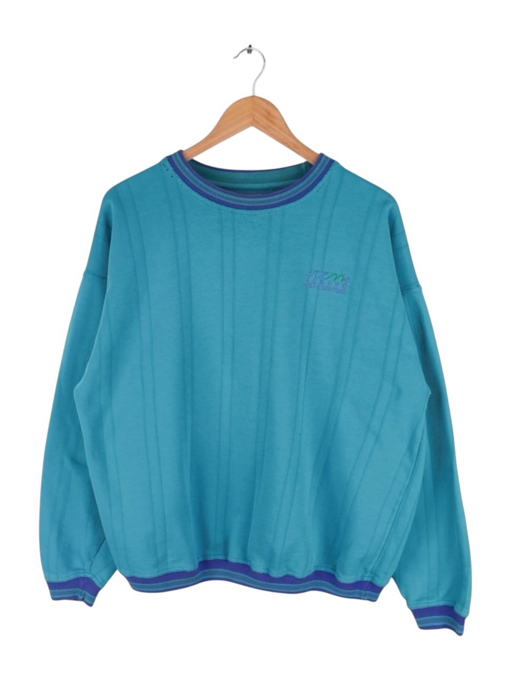 Vintage Yacht Club Sweatshirt 90s Teal Crewneck Striped Textured Size Large